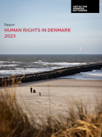 Cover of the annual report 2023 showing people with a kite on a Danish beach
